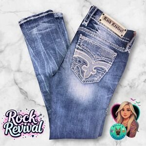 Rock Revival Jeans Womens 28 Braylee Skinny Shimmer Pocket Thick Stitch 30x29